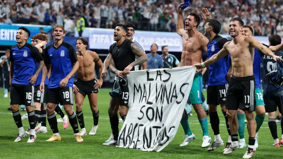Argentina celebrate England win with Falklands banner